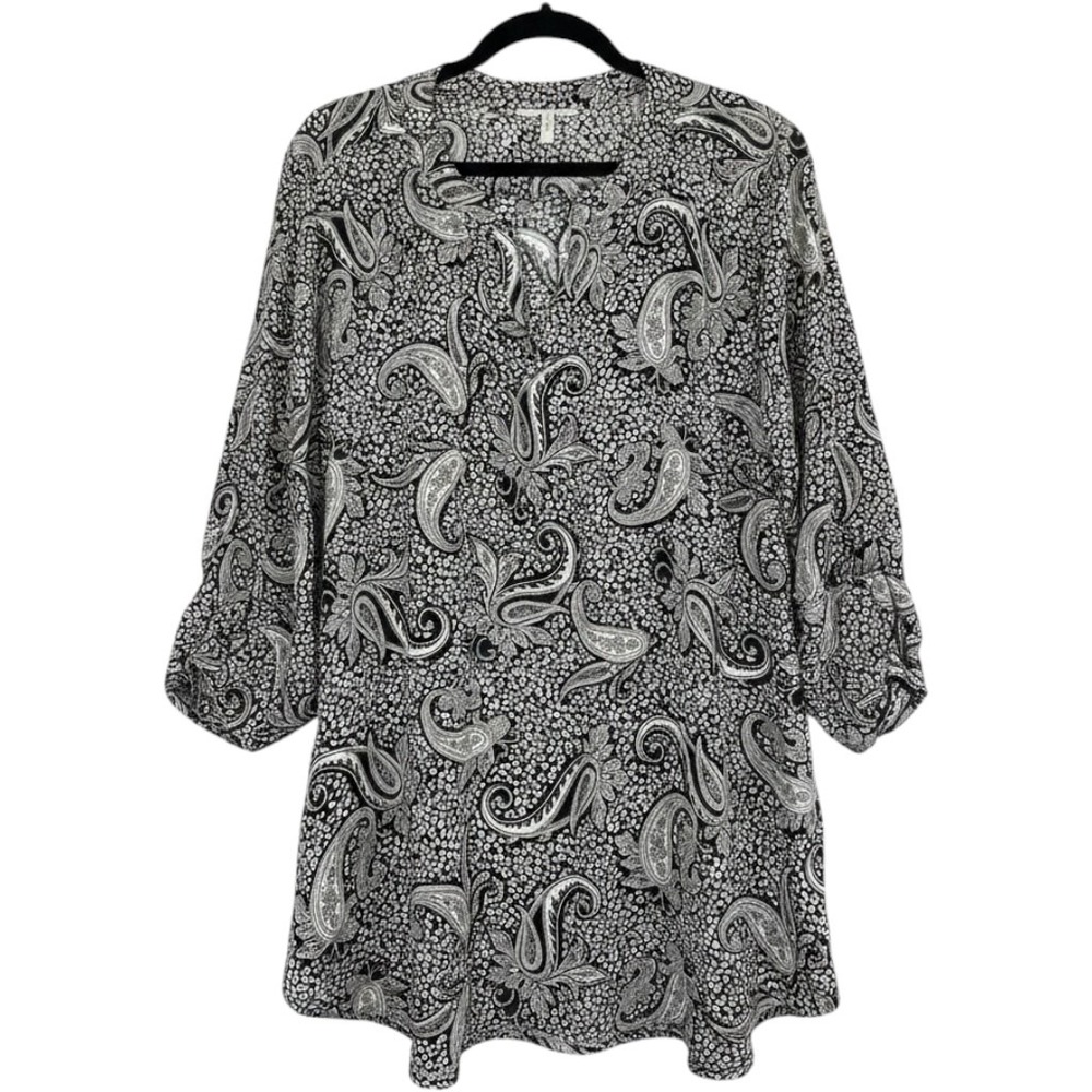 Est. 1946 Blouse Womens 18/20W Black Paisley Leopard Excellent Roll-Tab Sleeve